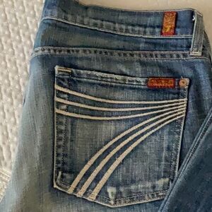 7 For All Mankind Blue Denim Jeans with Chevron Stitching